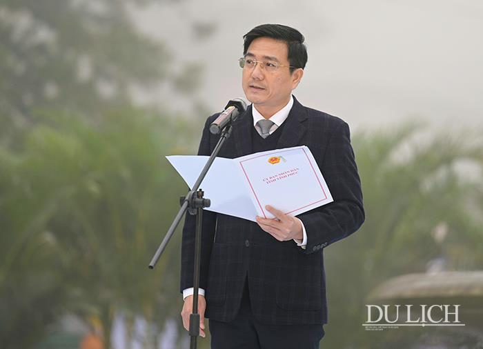 Phó chủ tịch thường trực UBND tỉnh Vĩnh Phúc Vũ Việt Văn phát biểu tại Lễ đón nhận Giải thưởng 